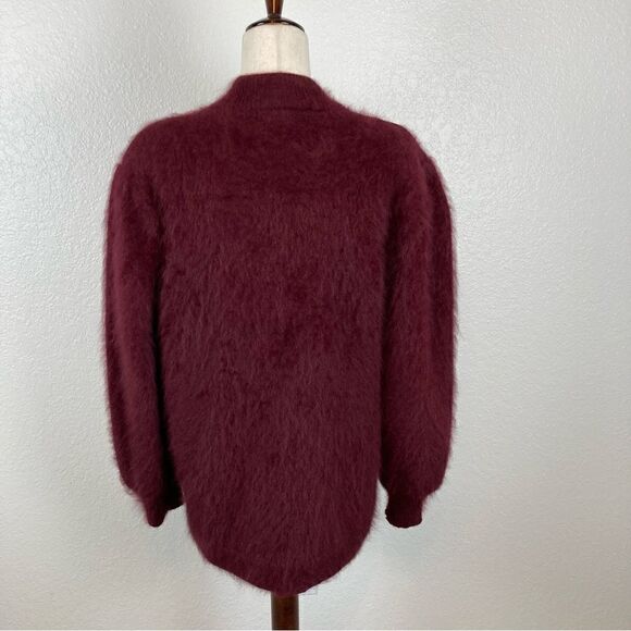 Vintage Venesha Retro burgundy Angora hook closure midi fuzzy coat M - Picture 3 of 7